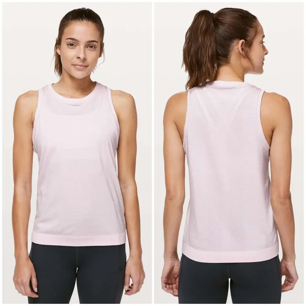 Lululemon Swiftly Breeze Tank Relaxed Fit Light Pink Glow Size 8 Mesh Gym Run